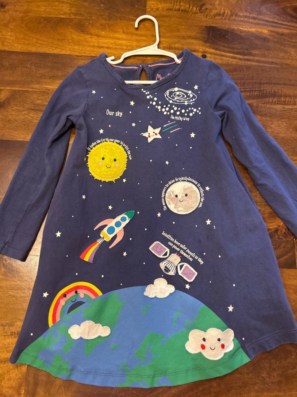 Mini Boden Navy Space Graphic Dress with White Accents